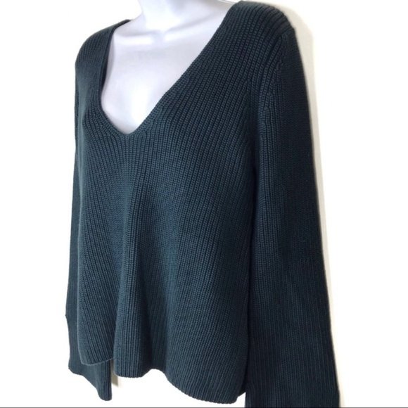 MINKPINK Dark Teal Blue Green Deep V-Neck Sweater - Picture 7 of 12